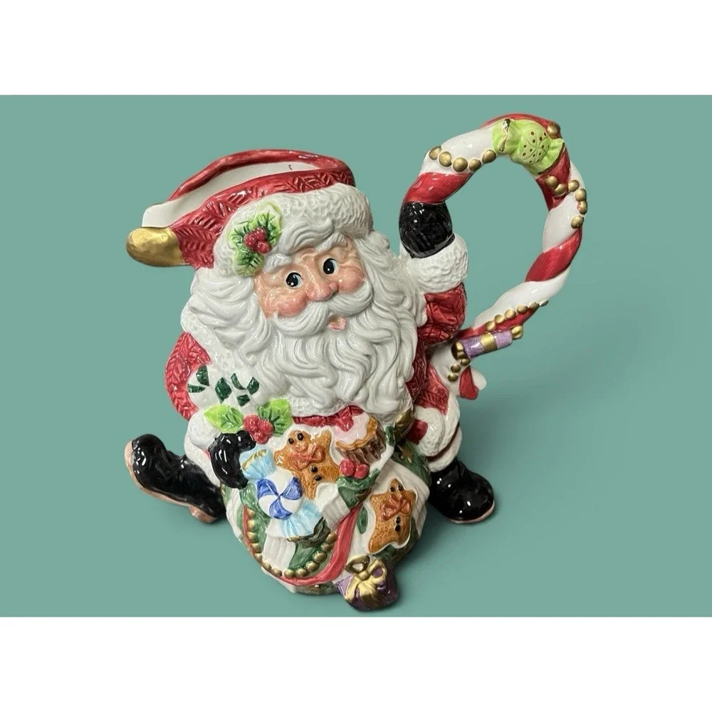 Fitz & Floyd Sugar Plum Santa Claus Pitcher Christmas Ceramic Holiday Serving